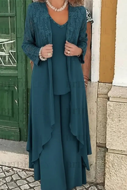 Three Pieces Mother of the Bride Dresses Plus Size Chiffon Mother of the Bride Outfits