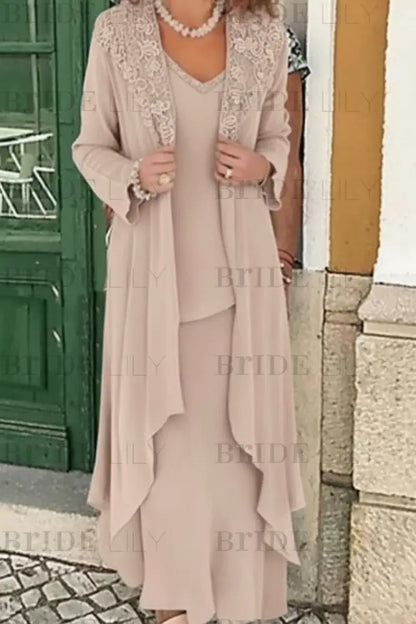 Three Pieces Mother of the Bride Dresses Plus Size Chiffon Mother of the Bride Outfits