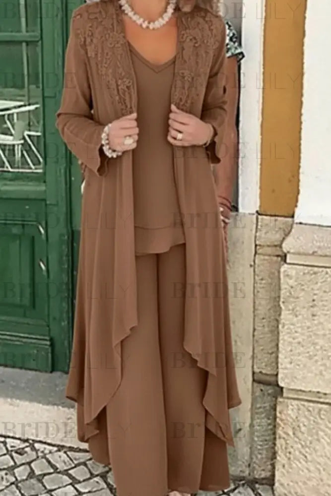 Three Pieces Mother of the Bride Dresses Plus Size Chiffon Mother of the Bride Outfits