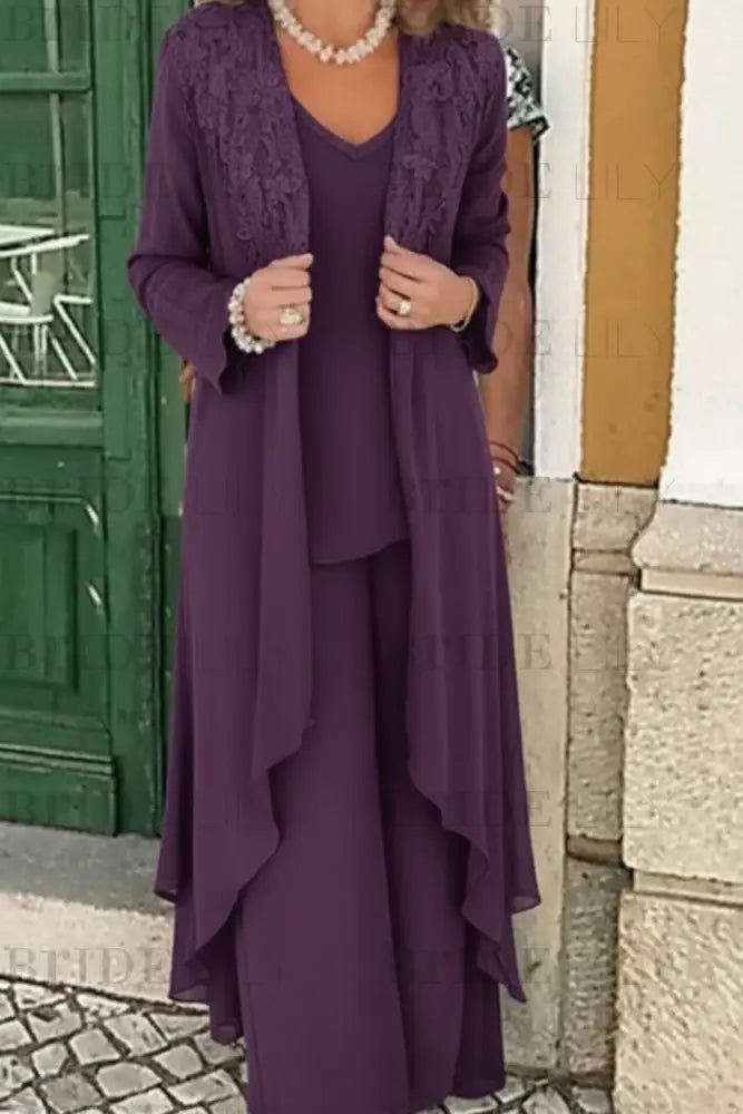 Three Pieces Mother of the Bride Dresses Plus Size Chiffon Mother of the Bride Outfits