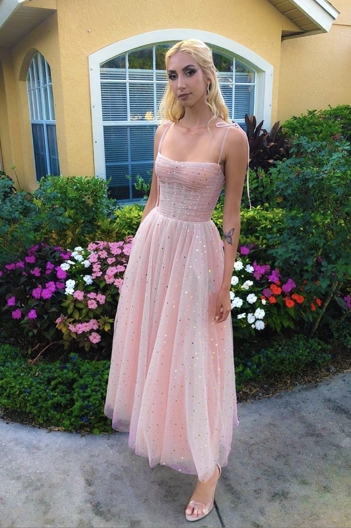 Pink tulle sequins short dress fashion dress C1330