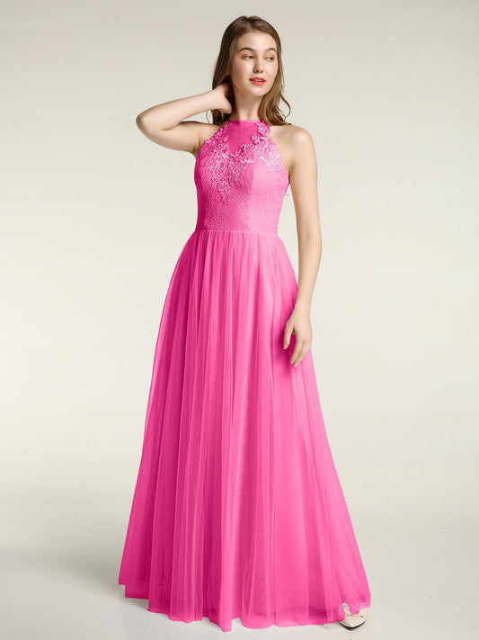 Lace Bodice and Tulle Skirt Long Dresses-Azalea