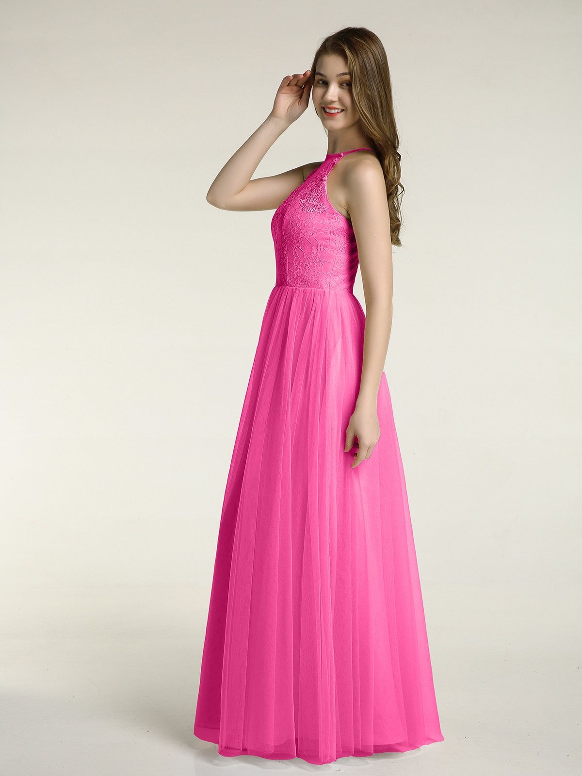 Lace Bodice and Tulle Skirt Long Dresses-Azalea