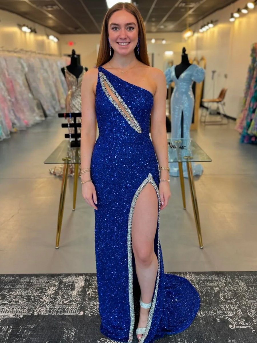 Tove | Orange One Sholder Sequins Mermaid Prom Dresses with Slit