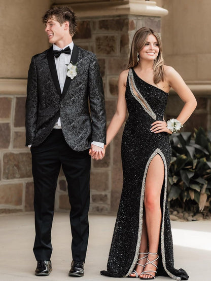 Tove | Orange One Sholder Sequins Mermaid Prom Dresses with Slit