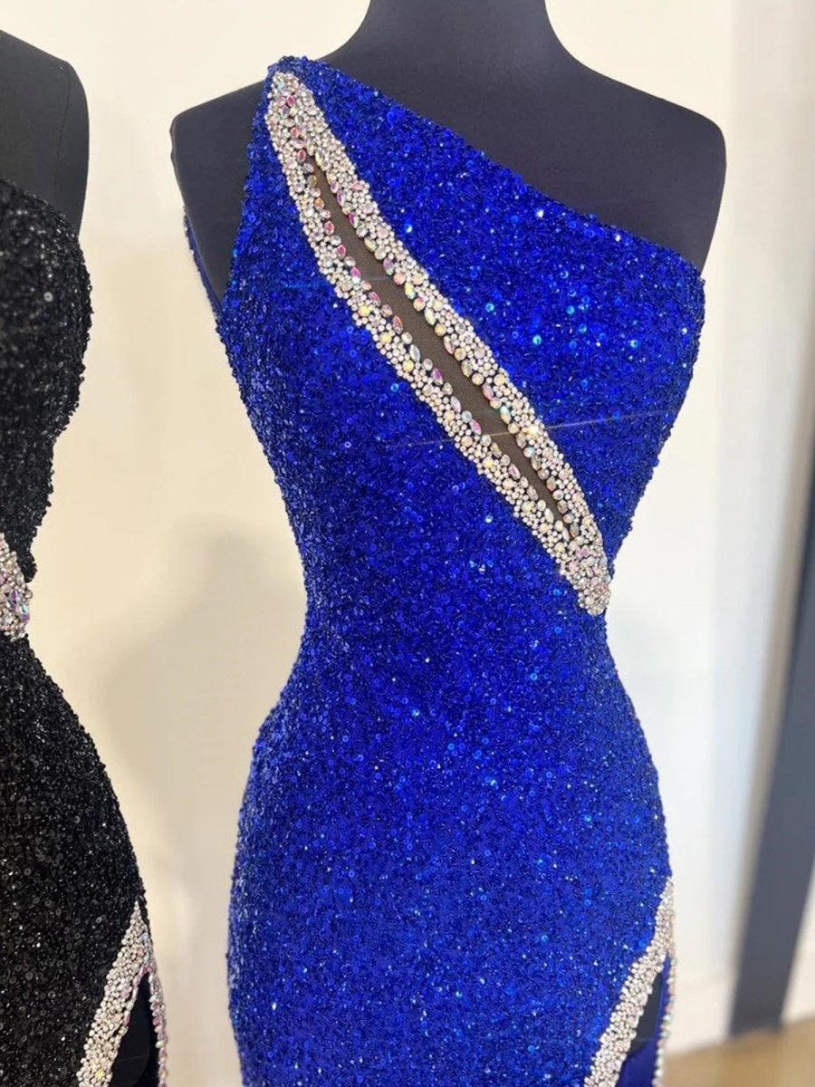 Tove | Orange One Sholder Sequins Mermaid Prom Dresses with Slit
