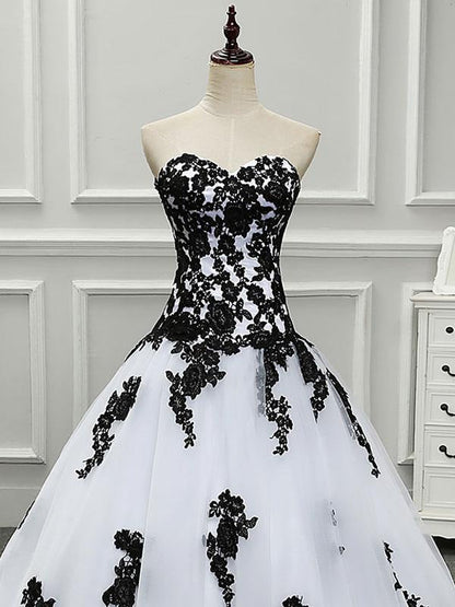Tulle Princess Black Wedding Dresses Sleeveless Lace Court Train Bridal Dress