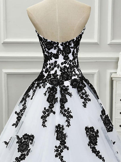 Tulle Princess Black Wedding Dresses Sleeveless Lace Court Train Bridal Dress
