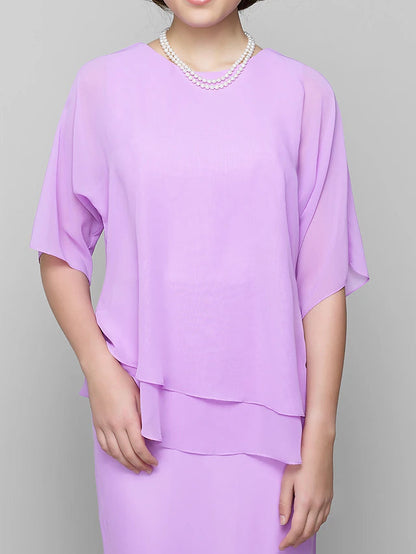 Mermaid / Trumpet Mother of the Bride Dress Elegant Scoop Neck Floor Length Chiffon Half Sleeve