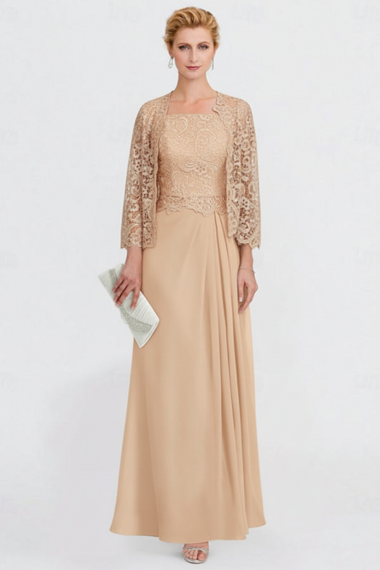 Two Pieces Chiffon Mother of the Bride Dresses Silver Lace Appliques Wedding Wear Outfits