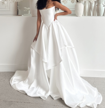 Girlhomeshops-White satin off-the-shoulder long floor-length wedding dress prom dress gh5394