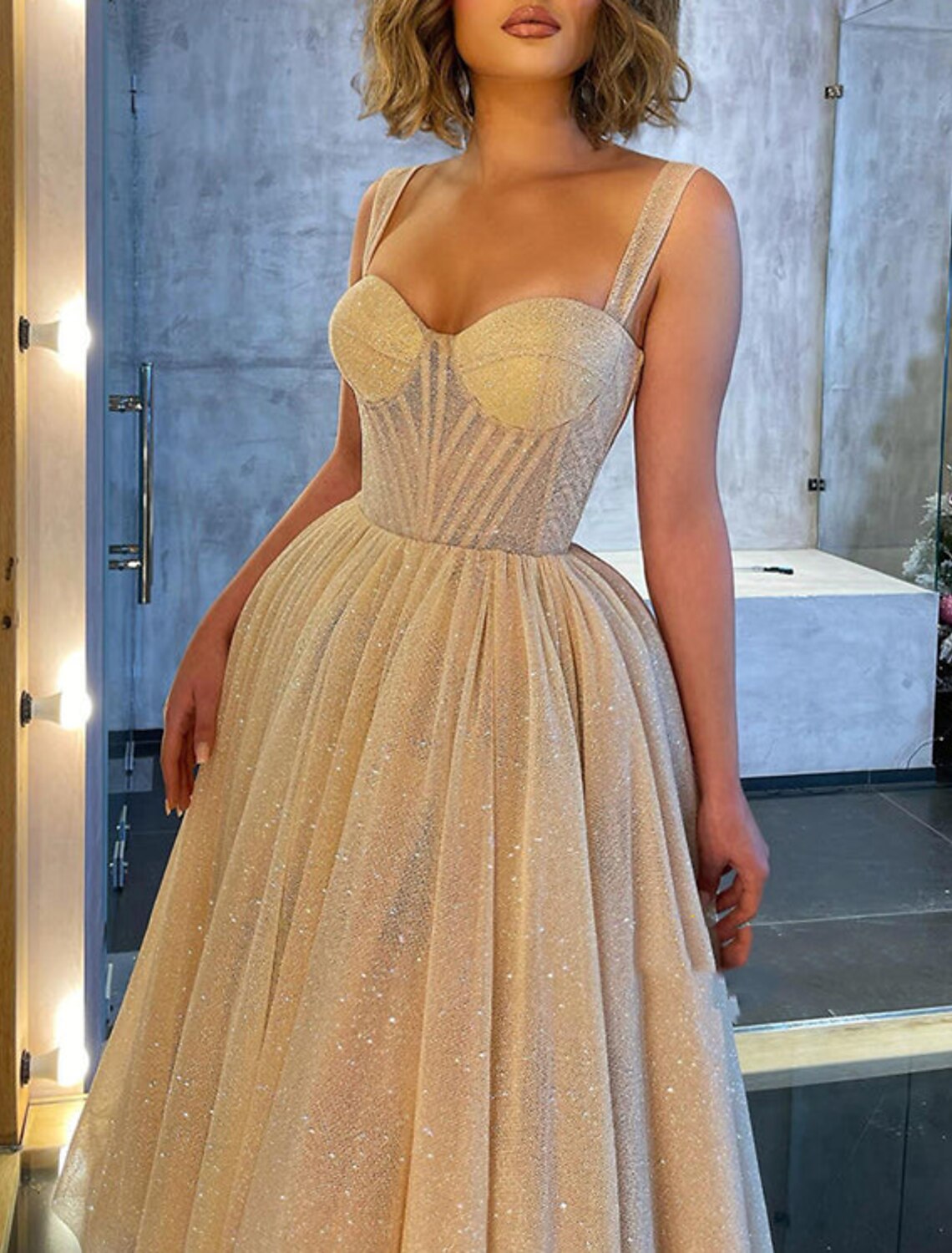 Aimishang Ball Gown Prom Dresses Formal Women's Dresses Wedding Guest Wedding Party Ankle Length Sleeveless Spaghetti Strap Tulle with Glitter Sequin
