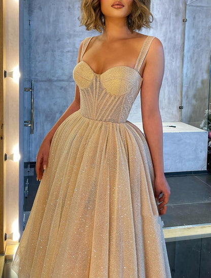 Aimishang Ball Gown Prom Dresses Formal Women's Dresses Wedding Guest Wedding Party Ankle Length Sleeveless Spaghetti Strap Tulle with Glitter Sequin