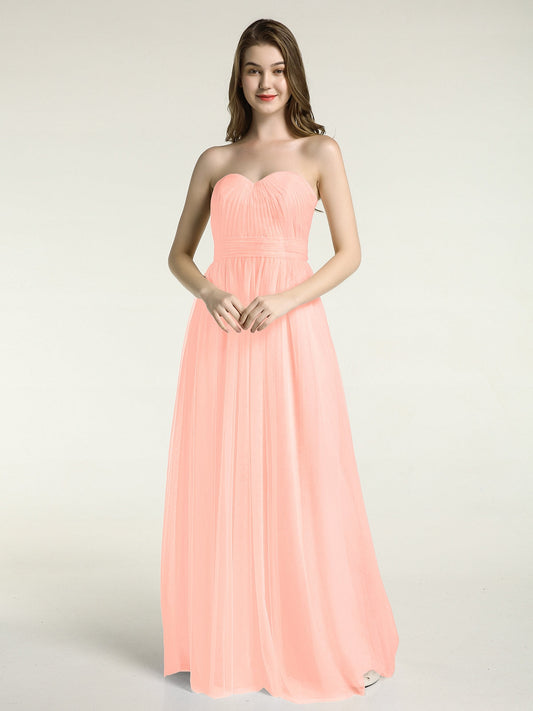Strapless Sweetheart Neck Tulle Dresses with Bow-Coral
