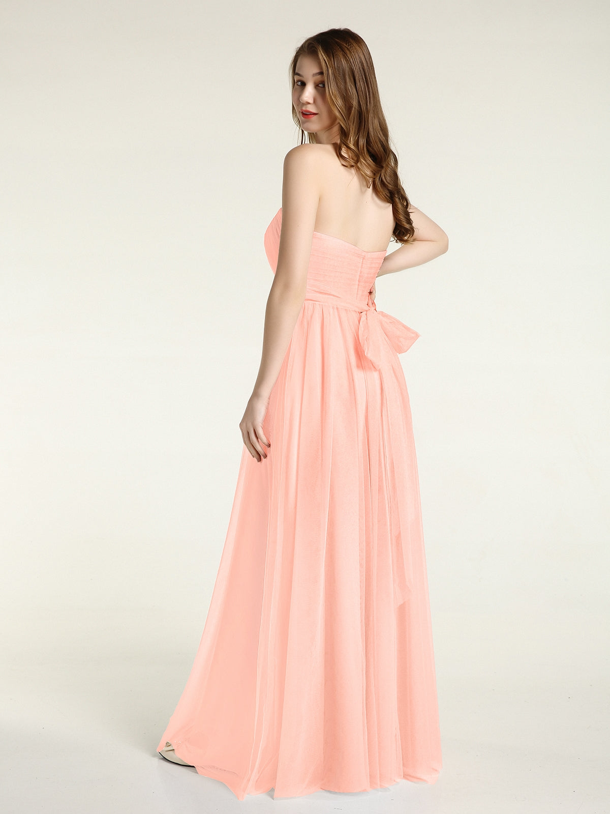 Strapless Sweetheart Neck Tulle Dresses with Bow-Coral