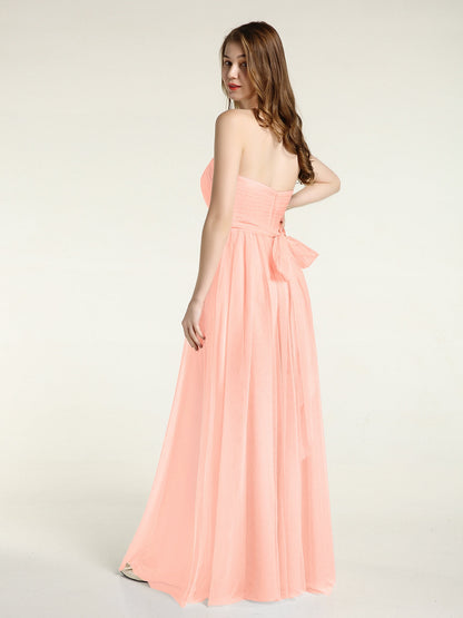 Strapless Sweetheart Neck Tulle Dresses with Bow-Coral