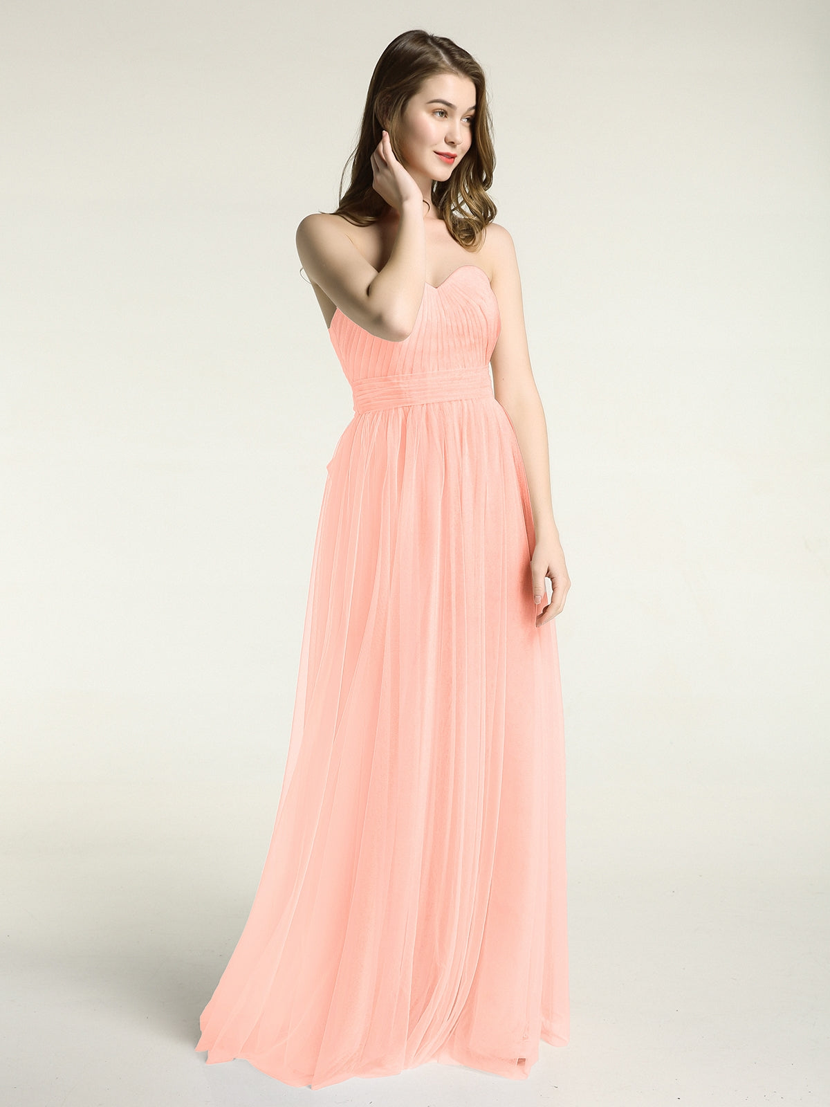 Strapless Sweetheart Neck Tulle Dresses with Bow-Coral