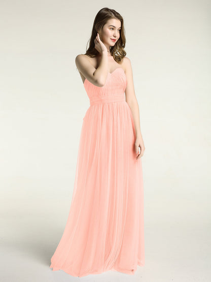 Strapless Sweetheart Neck Tulle Dresses with Bow-Coral