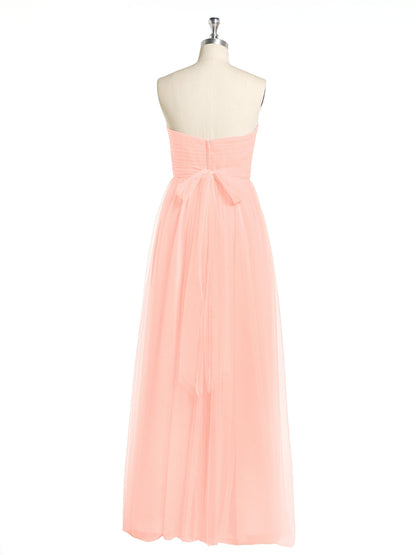 Strapless Sweetheart Neck Tulle Dresses with Bow-Coral