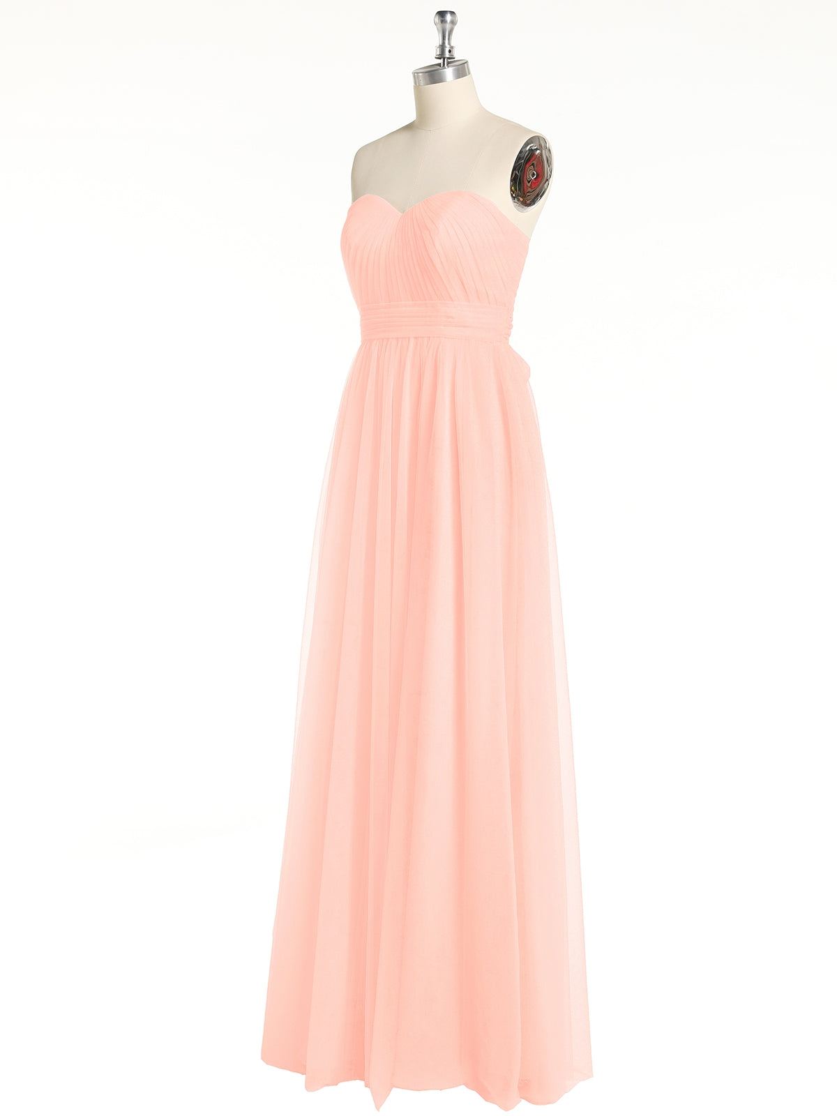 Strapless Sweetheart Neck Tulle Dresses with Bow-Coral