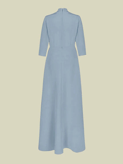 A-Line Mother of the Bride Dress Elegant V Neck Floor Length Charmeuse 3/4 Length Sleeve