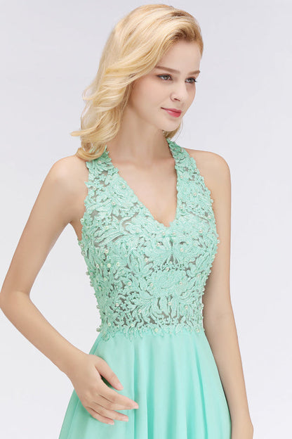 V-Neck Knee Length Floral Lace Birdesmaid Dresses