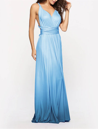 A-Line Bridesmaid Dress V Neck Sleeveless Elegant Floor Length Spandex with Ruching