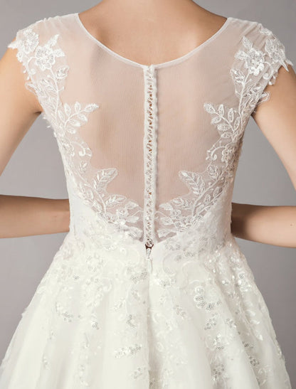Vintage Wedding Dresses Short Lace Tulle Sequin Tea Length Ivory Bridal Dress