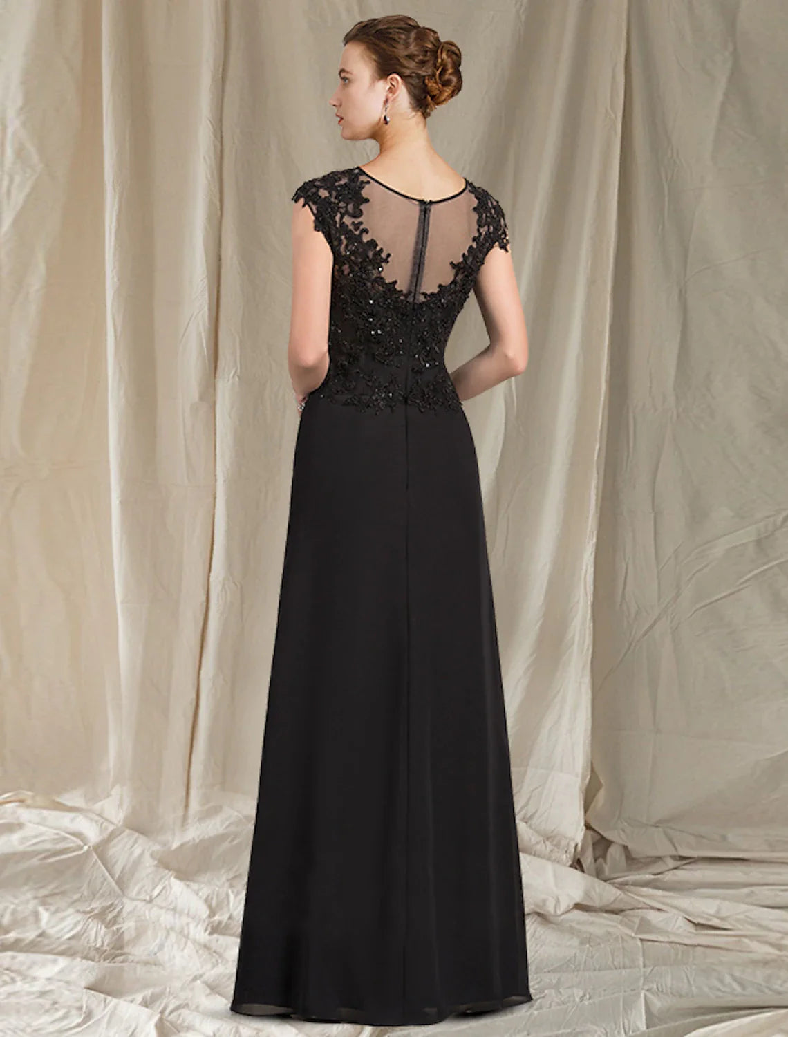 Aimishang  Sheath / Column Mother of the Bride Dress Elegant Jewel Neck Floor Length Chiffon Lace Short Sleeve with Appliques Split Front