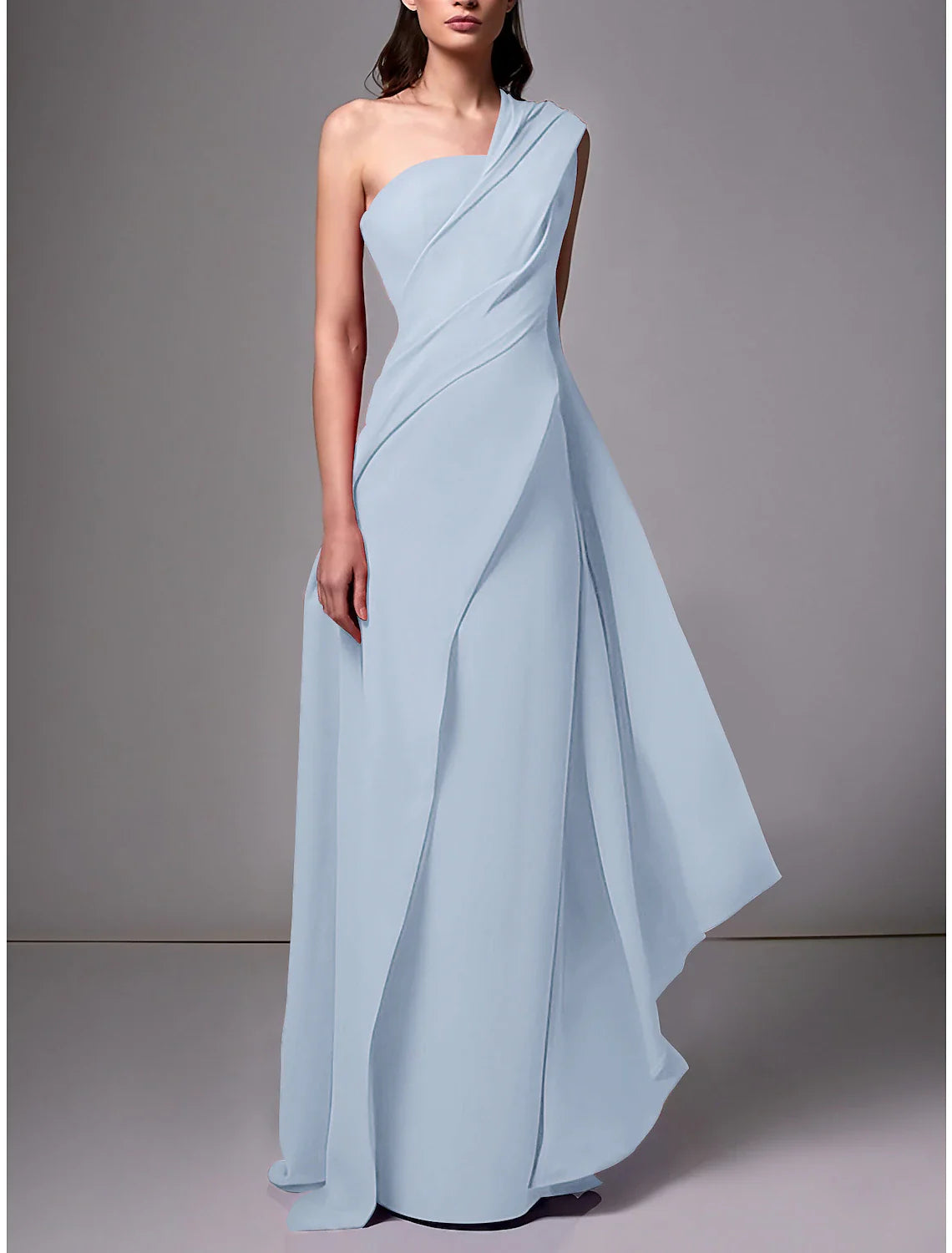 Sheath Evening Gown Red Green Dress Elegant Dress Formal Sweep / Brush Train Sleeveless One Shoulder Chiffon with Pleats Ruched