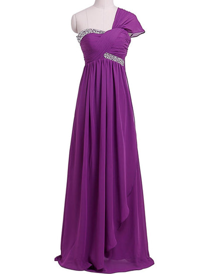 Sheath / Column Evening Gown Beautiful Back Dress Wedding Guest Floor Length Short Sleeve One Shoulder Chiffon with Pleats Sequin