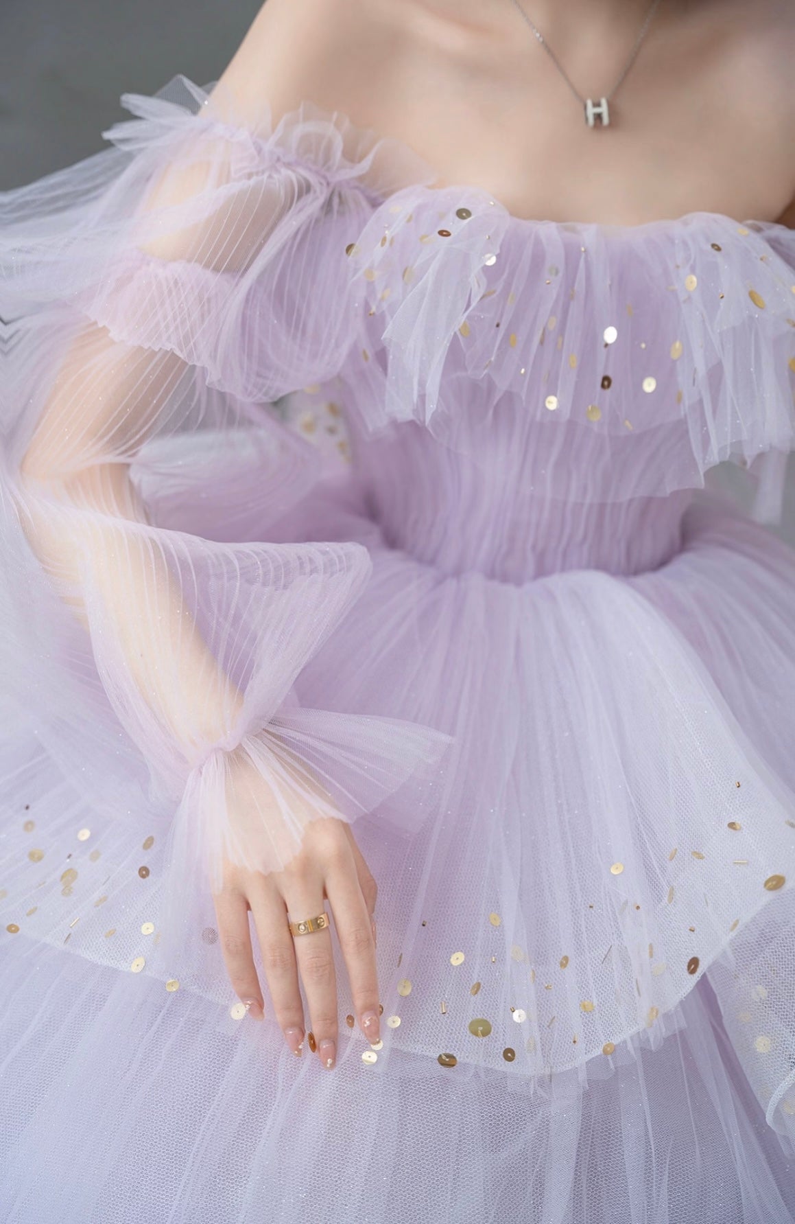 Light Purple Tulle Layers Ball Gown Princess Formal Dresses, Long Sweet 16 Dresses C2250