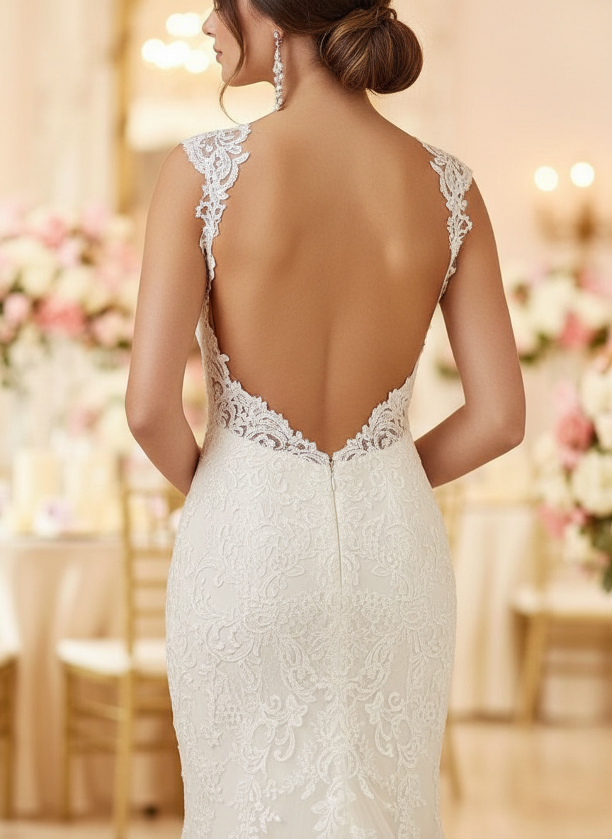 Backless Wedding Bridal Gowns Mermaid Sleeveless Lace Bridal Gowns