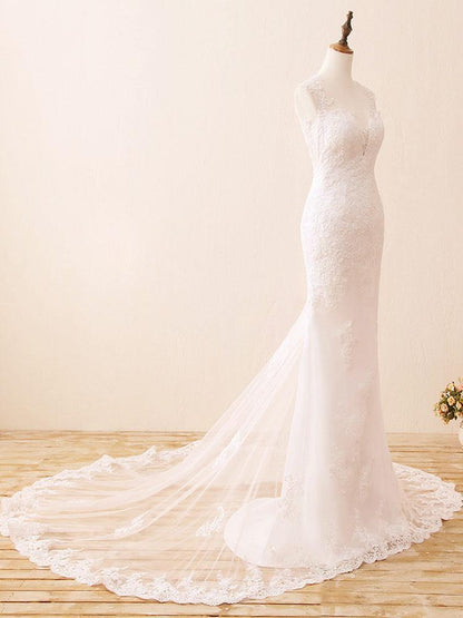 Backless Wedding Bridal Gowns Mermaid Sleeveless Lace Bridal Gowns