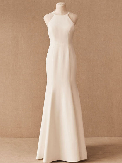 Wedding Dress Halter Sleeveless Bows With Train Bridal Gowns