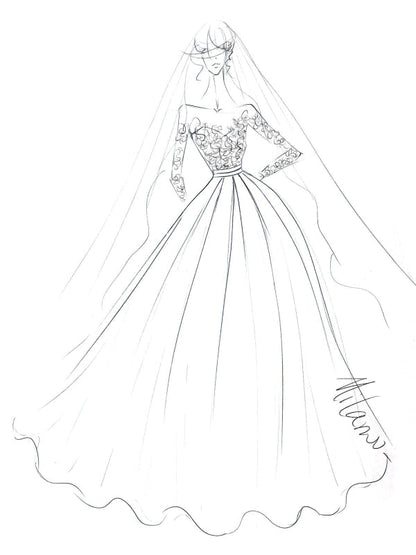 Jewel Neck Long Sleeves Wedding Dress Lace Satin Aline Bridal Dresses with Pockets