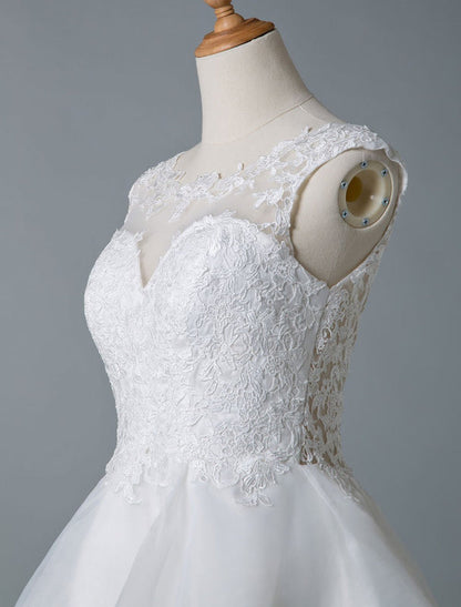 Jewel Neck Wedding Dresses A Line Sleeveless Tulle Short Bridal Dress