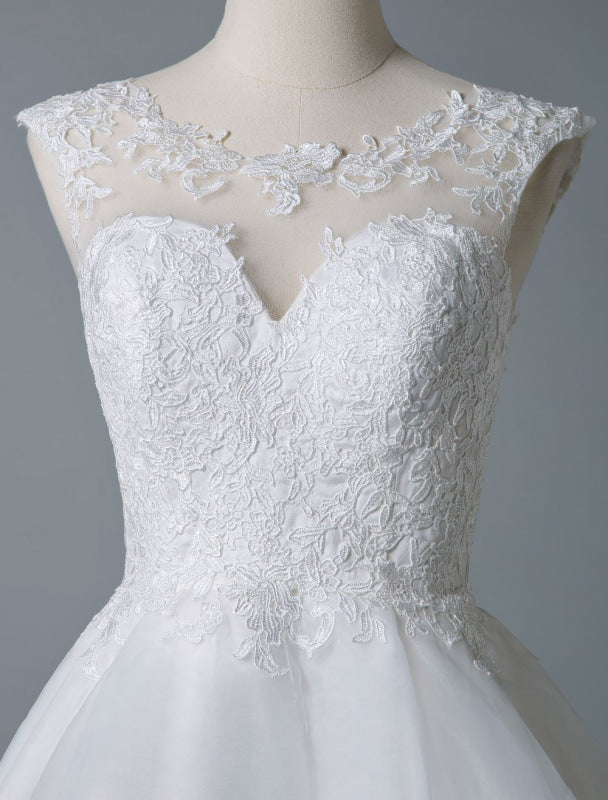 Jewel Neck Wedding Dresses A Line Sleeveless Tulle Short Bridal Dress