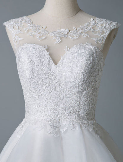 Jewel Neck Wedding Dresses A Line Sleeveless Tulle Short Bridal Dress