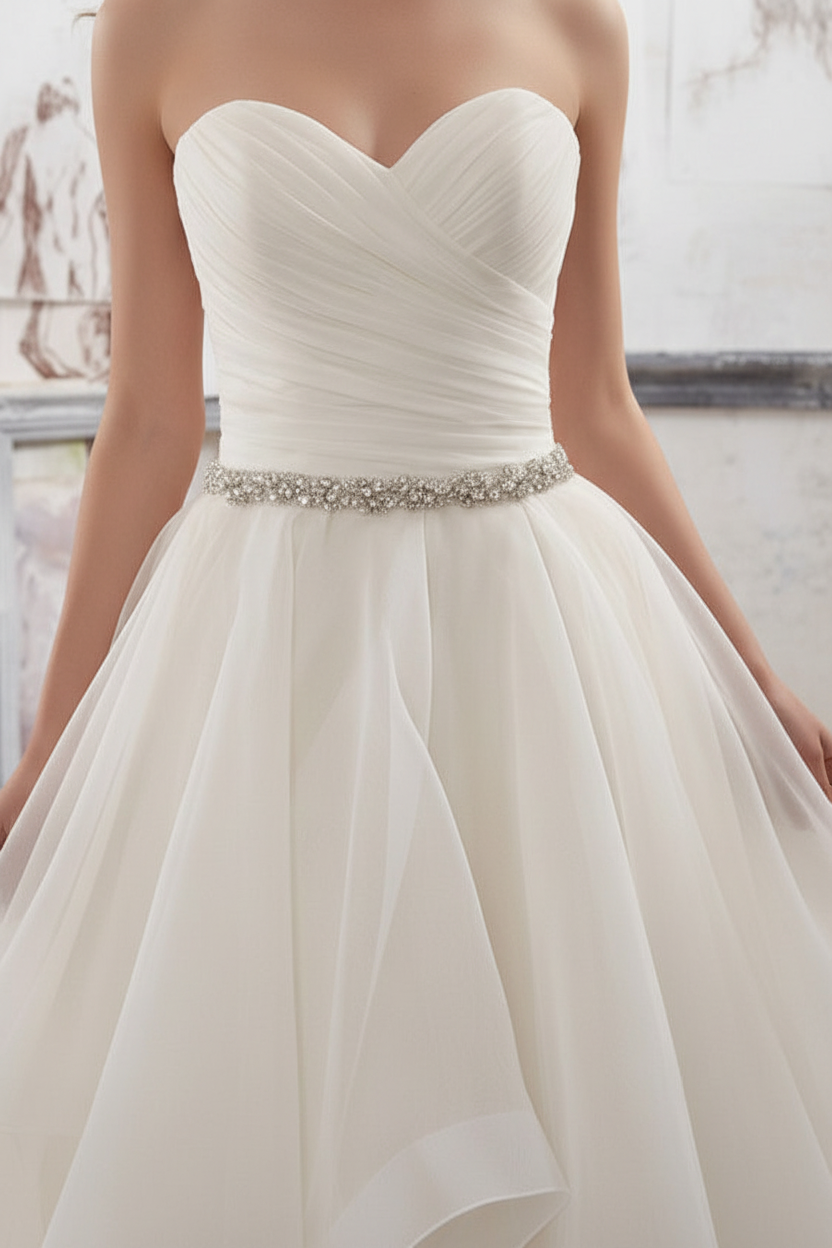 Sweetheart Ball Gown Wedding Dresses Sleeveless Asymmetric Tulle Bridal Gown