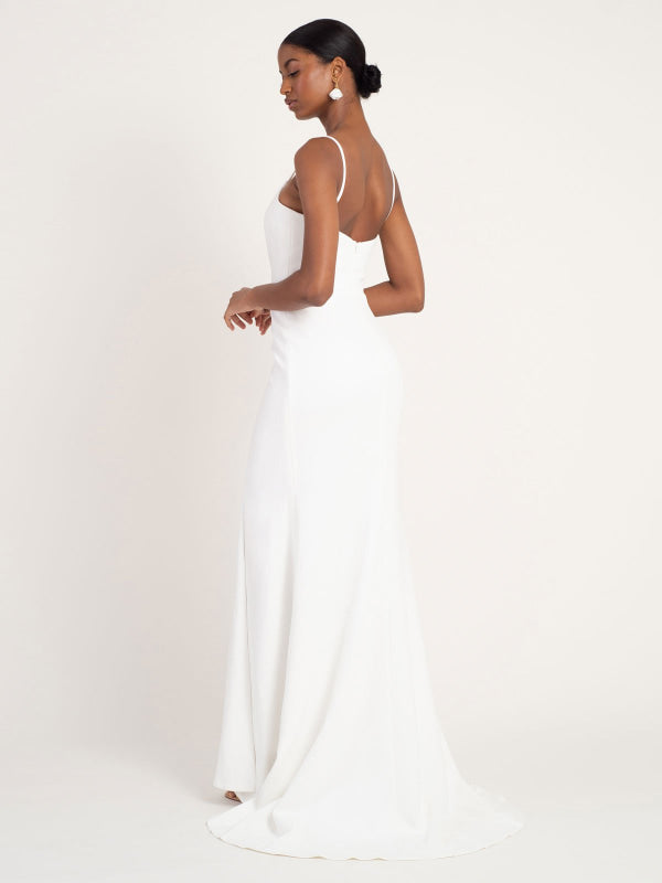 White Simple Wedding Dress Mermaid V-Neck Sleeveless Spaghetti Straps Satin Split Front Bridal Gowns