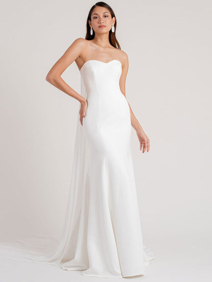 White Simple Wedding Dress Sheath Strapless Sleeveless Chapel Train Satin Bridal Dresses
