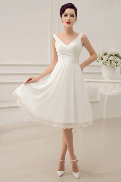 Simple Wedding Dresses Ivory Wedding Dress Knee-Length Backless Straps Lace Bridal Dress