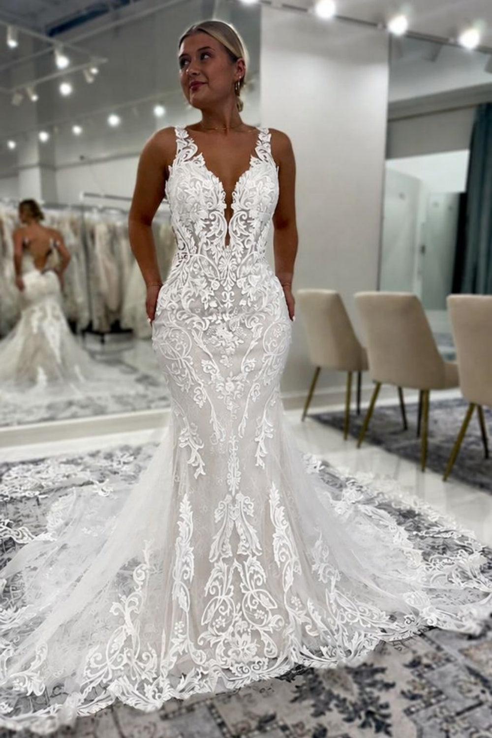 Sweetheart Tulle Appliques Lace Mermaid Wedding Dresses with Train