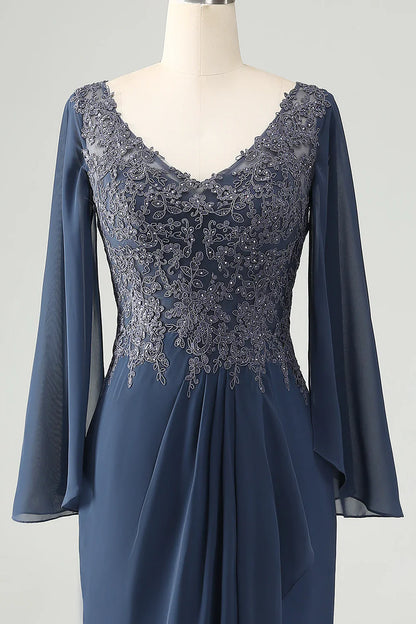 Mermaid V Neck Beaded Mother of Bride Dress with Appliques