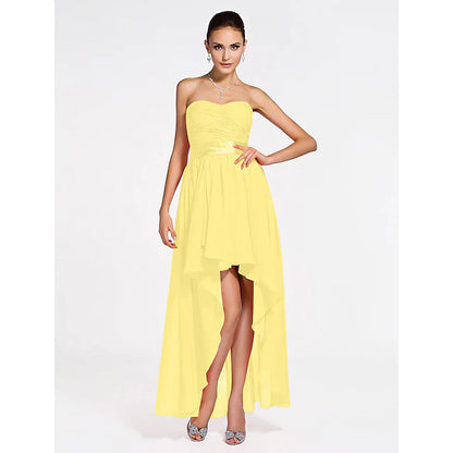 Ball Gown / A-Line Bridesmaid Dress Sweetheart Neckline / Strapless Sleeveless Lace Up Asymmetrical / Short / Mini Chiffon with Criss Cross / Ruched / Draping