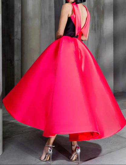 Aimishang Ball Gown Color Black Celebrity Style Elegant Prom Formal Evening Birthday Dress Red Dress High Neck Sleeveless Ankle Length Satin with Bow(s)