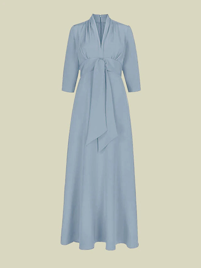 A-Line Mother of the Bride Dress Elegant V Neck Floor Length Charmeuse 3/4 Length Sleeve