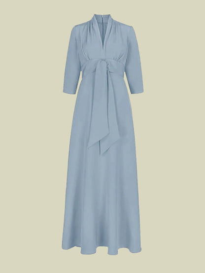 A-Line Mother of the Bride Dress Elegant V Neck Floor Length Charmeuse 3/4 Length Sleeve