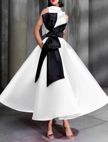 Aimishang Ball Gown Color Black Celebrity Style Elegant Prom Formal Evening Birthday Dress Red Dress High Neck Sleeveless Ankle Length Satin with Bow(s)